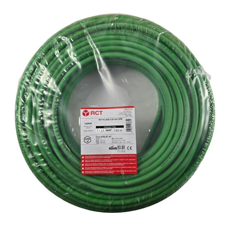 Rollo de 50 metros de Manguera eléctrica libre halógenos 2 x 2.5 mm²