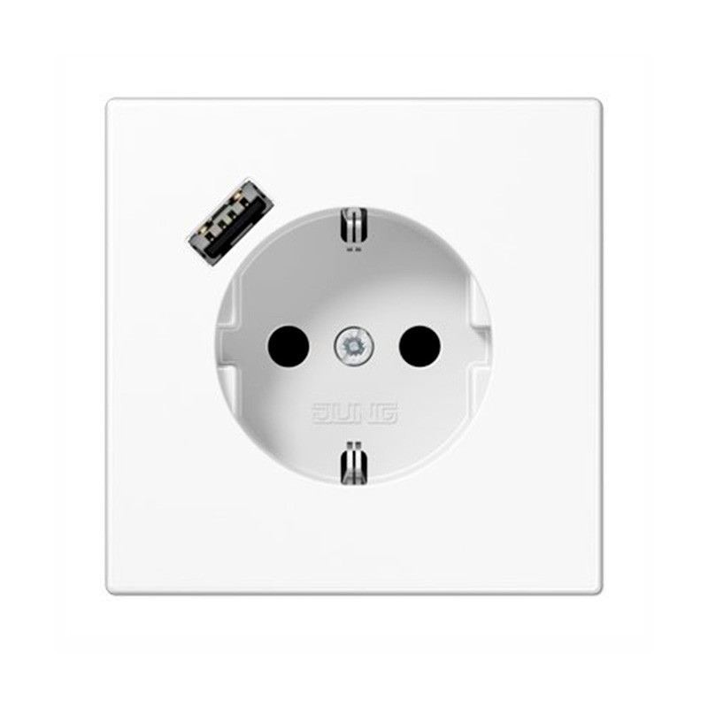 Enchufe Schuko con cargador USB tipo A Jung LS 990. Ref: LS1520-18AWW