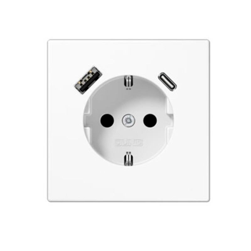 Enchufe Schuko con cargador USB tipo C y A Jung LS 990. Ref: LS1520-15CAWW