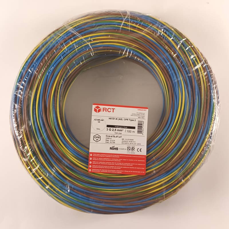 Cable eléctrico libre halógenos TRIPLÍN H07Z1-K 3G2,5 LH CPR Rollos de 100 metros