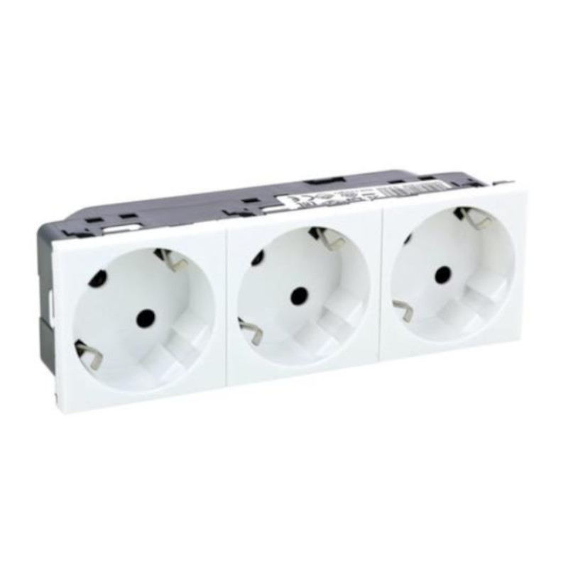 Base triple de enchufes schuko con embornamiento automático  rojo