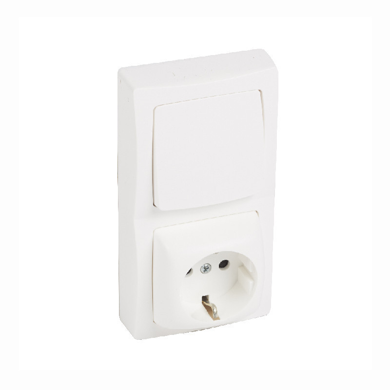 Conmutador + Base de enchufe monobloc blanco Legrand Oteo 086067L