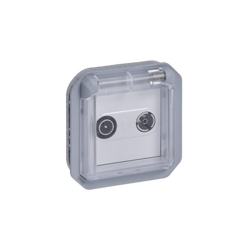 Base TV/R-SAT estanco componible 1,5 dB 2400 MHz para superficie y empotrar Legrand Plexo gris