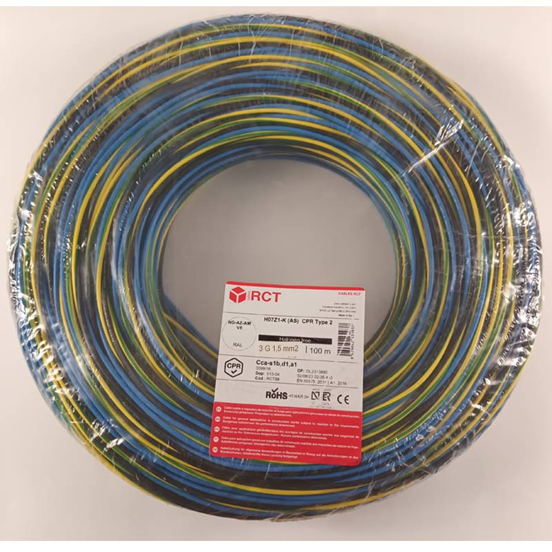 Cable eléctrico libre halógenos TRIPLÍN H07Z1-K 3G1,5 LH CPR Rollos de 100 metros
