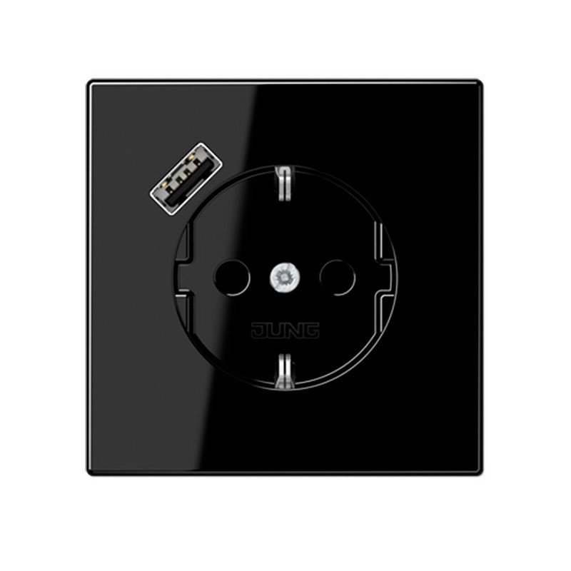 Enchufe Schuko con cargador USB tipo A Jung LS 990. Ref: LS1520-18AWW