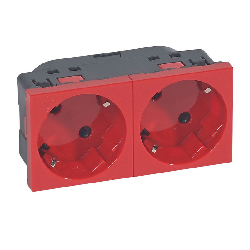 Base doble de enchufe schuko embornamiento automático 2+2P+T Legrand Mosaic Rojo