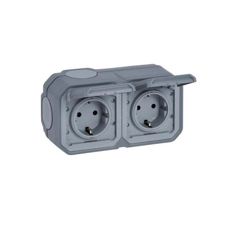 Base de corriente estanca monobloc de superficie horizontal 2x2P+T Legrand Plexo gris