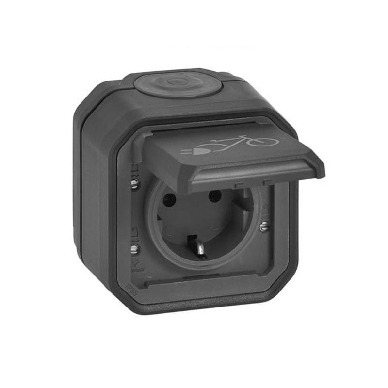 Base de corriente estanca para carga de bicicleta eléctrica monobloc superficie antracita Legrand Plexo 069784L