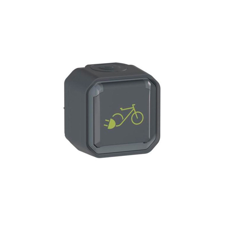 Base de corriente estanca para carga de bicicleta eléctrica monobloc superficie antracita Legrand Plexo cerrado
