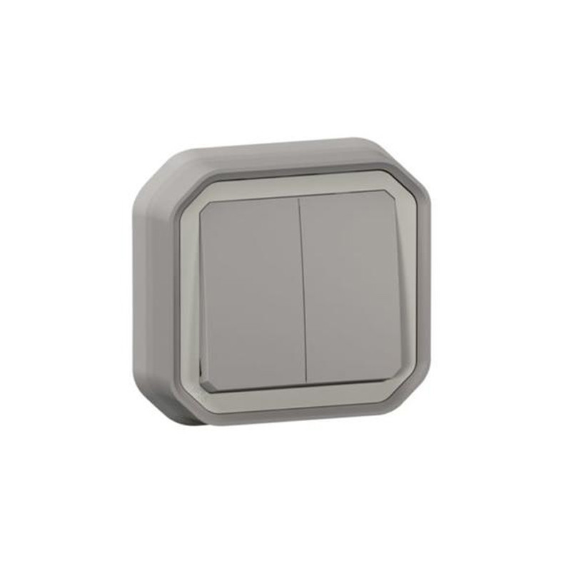 Conmutador doble monobloc de empotrar Legrand Plexo gris
