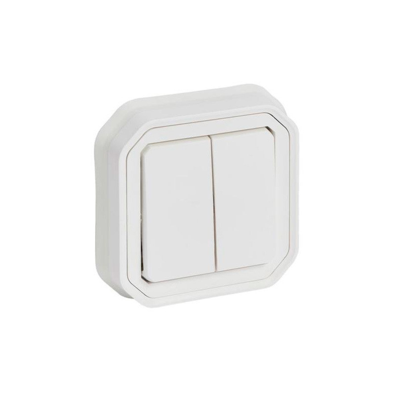Conmutador doble monobloc de empotrar Legrand Plexo blanco