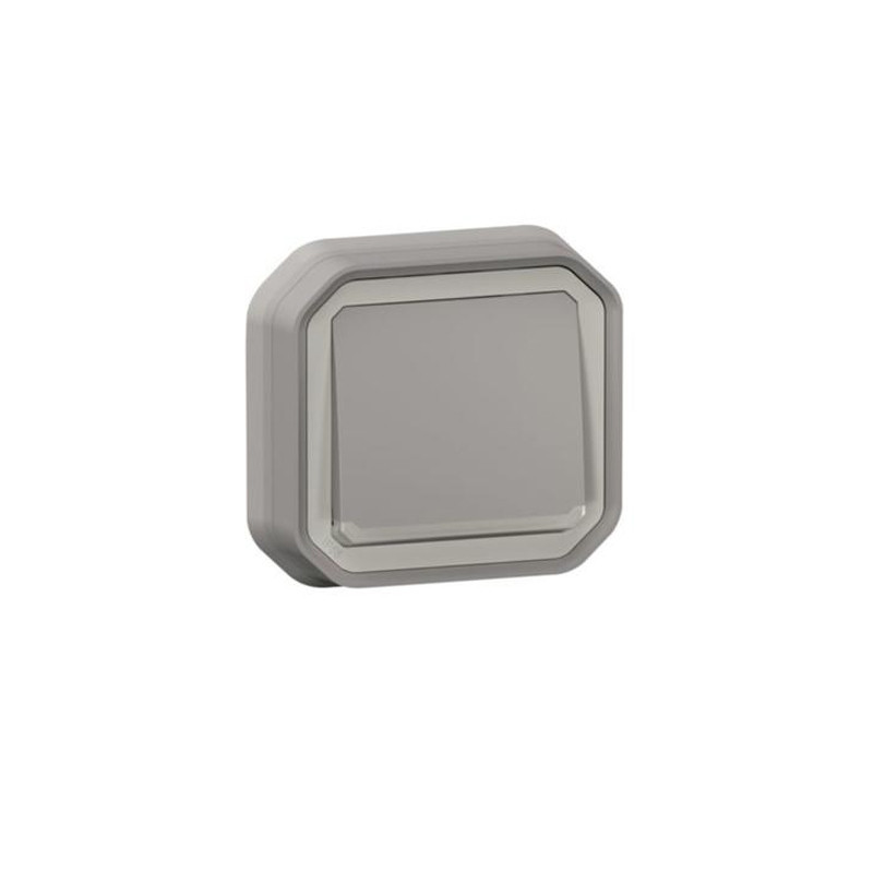 Pulsador estanco luminoso monobloc de empotrar Legrand Plexo gris