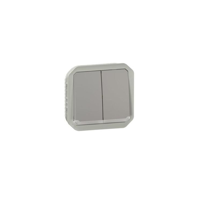 Conmutador estanco doble luminoso modular Legrand Plexo gris