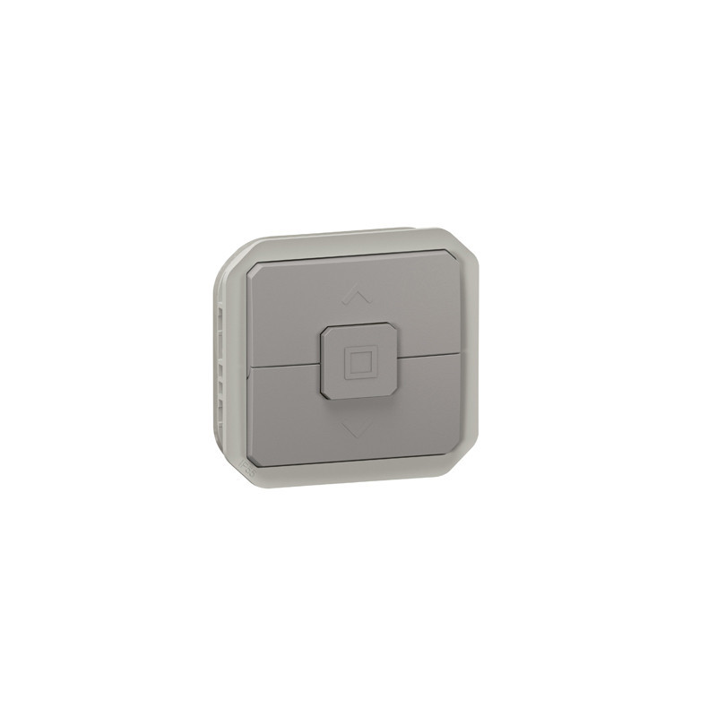 Doble pulsador estanco de control de caja de automatismo de persiana modular Legrand Plexo gris