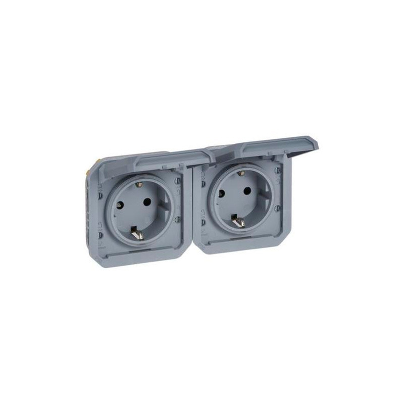Base de corriente estanca precableada IP 55 2x2P+T horizontal modular Legrand Plexo gris