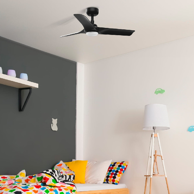 Ventilador de techo LED negro 3 palas negras 18W 900mm HEY S Faro 33824-1TW