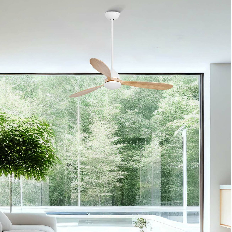 Ventilador blanco LED con 3 palas de maderas Poros L Faro 33524